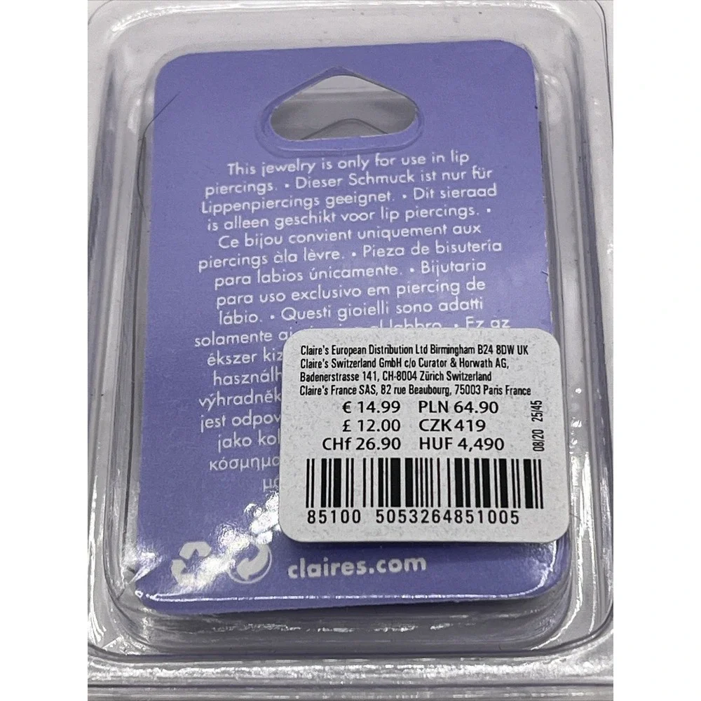 Claire's 16G Lip Rings Black‎ Stainless Steel Posts- Brand New